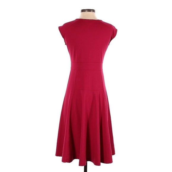 Lands’ End Elegant Fuchsia Pink Ponte Knit Cap Sleeve Midi Dress size M (10-12) - Picture 2 of 5